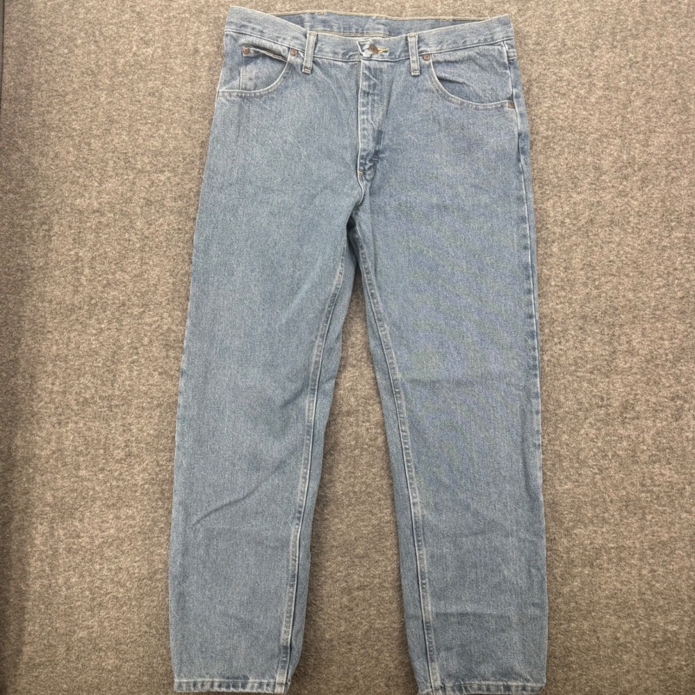 Wrangler Premium Quality Mens Light Wash Straight Leg Jeans 35x29 Barn Western